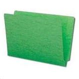 End Tab Folder, 11 Pt. Green Colored Stock - Letter Size - Reinforced Tab - Bonded Fasteners in Positions 3 & 5 - 50/bx