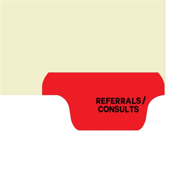 "Referrals/Consults" - Amerifile Bottom Tab Individual Fileback Dividers with Fastener - Red Colored Tab in Position 8 - Divider - Box of 50