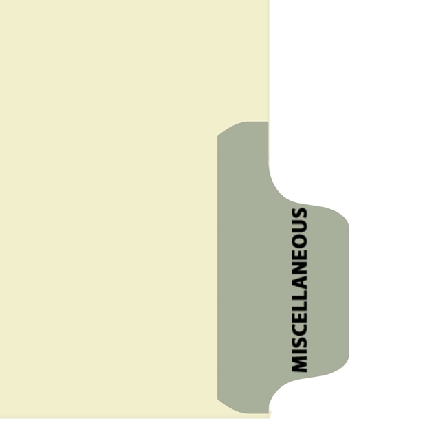 "Miscellaneous" Amerifile Side Tab Individual Fileback Dividers (Miscellaneous) - Gray Tab Position 8 - Divider - Box of 50