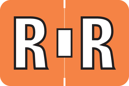 ColorBrite Alpha Labels - Letter R - Orange - 1 1/2 W x 1 H - Roll of 500