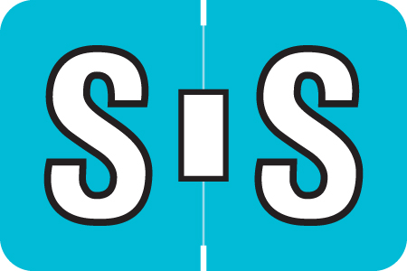 ColorBrite Alpha Labels - Letter S - Turquoise - 1 1/2 W x 1 H - Roll of 500