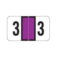AmeriFile Jeter 7300 Compatible Numeric Labels - 1 5/8 W x 15/16 H - Number 3 - Purple - Roll of 500