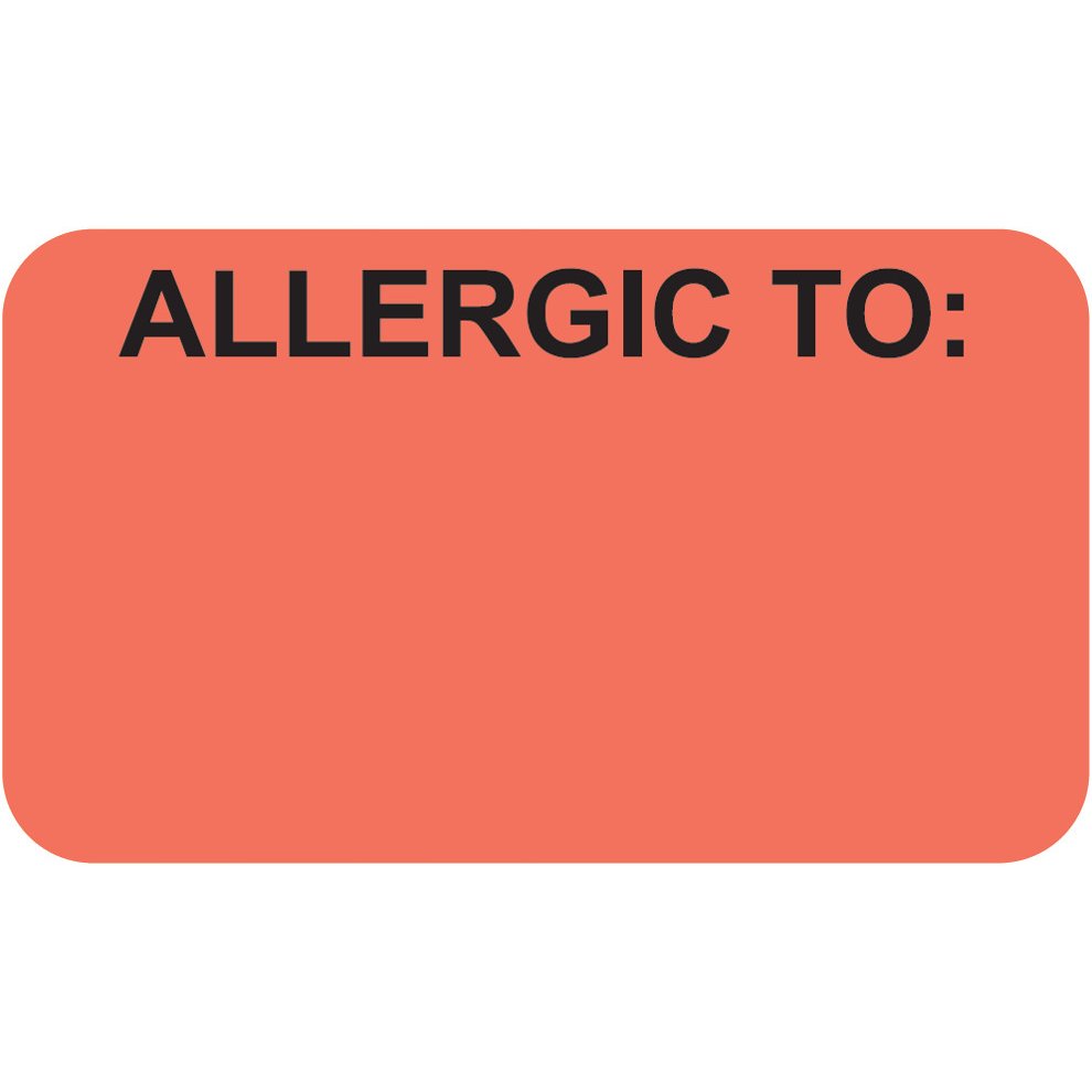 AmeriFile Medical Alert and Allergy Labels - "Allergic To" - Fl. Red - 1-1/2" x 7/8 " - Roll of 250 - LCL2160H
