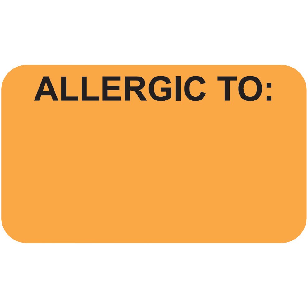 AmeriFile Medical Alert and Allergy Labels - "Allergic To" - Fl Orange - 1-1/2" x  7/8 " - 250/Roll - LCL2063