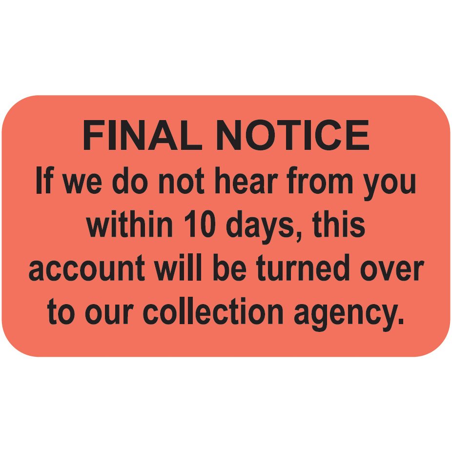AmeriFile Labels - Final Notice - 3 1/4" x 1 3/4" - Fl Red - LCL6014H - Roll of 250