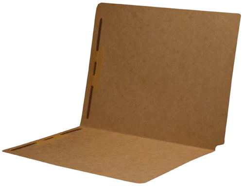 SFI Compatible 11 PT. Brown Kraft End Tab Folders with Fasteners in Positions 1 & 3 - Letter Size - Full Cut End Tab -  50/Box