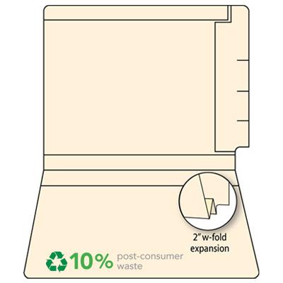 End Tab File Folder with 2" W-Fold Expansion - 14 Pt. Manila - Fasteners in Positions 3 & 5 - Ames Compatible - 150 Carton