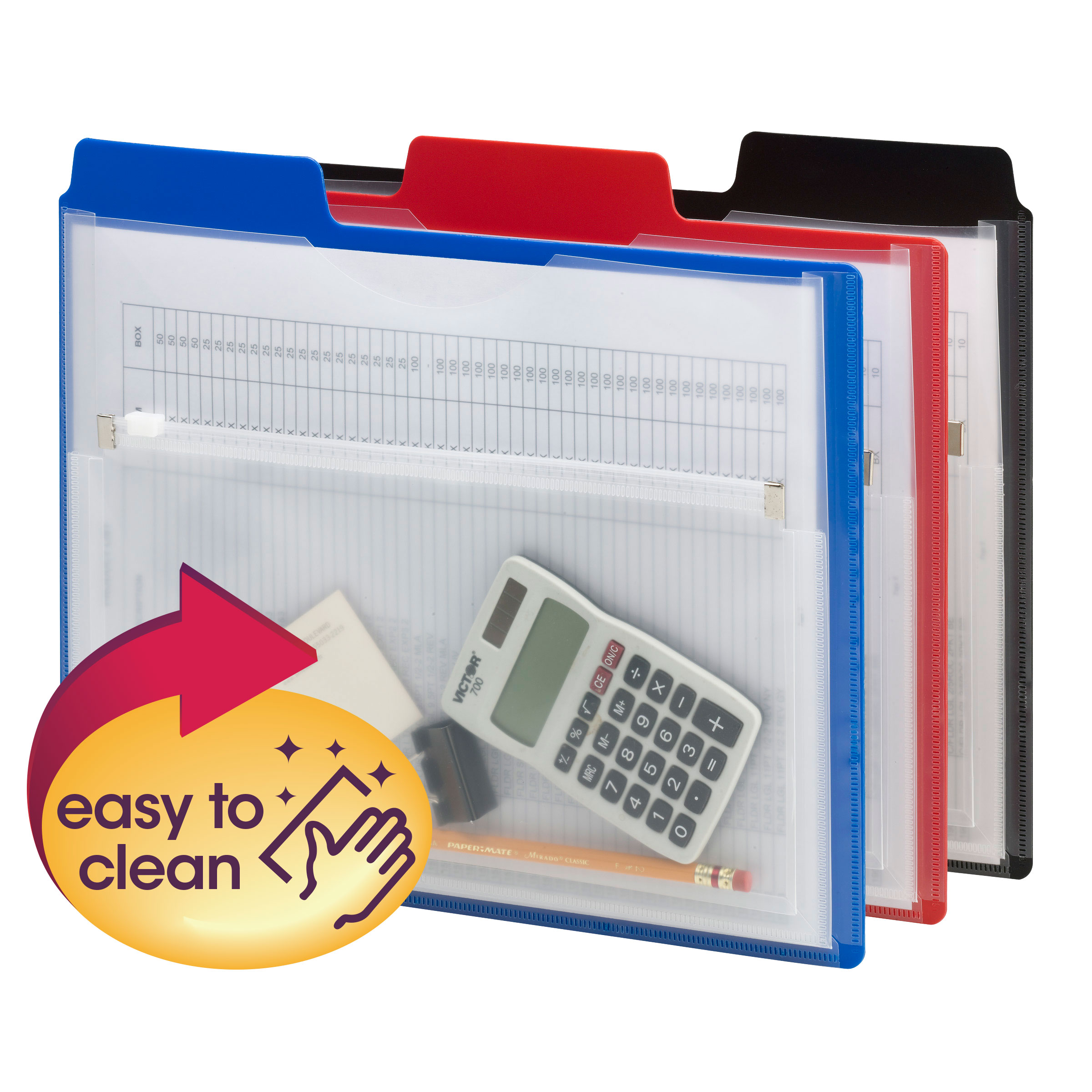 Smead 89614 Poly Project Organizer with Zip Pouch - 1/3 Cut Tab - Assorted Colors - Letter Size - Carton of 30