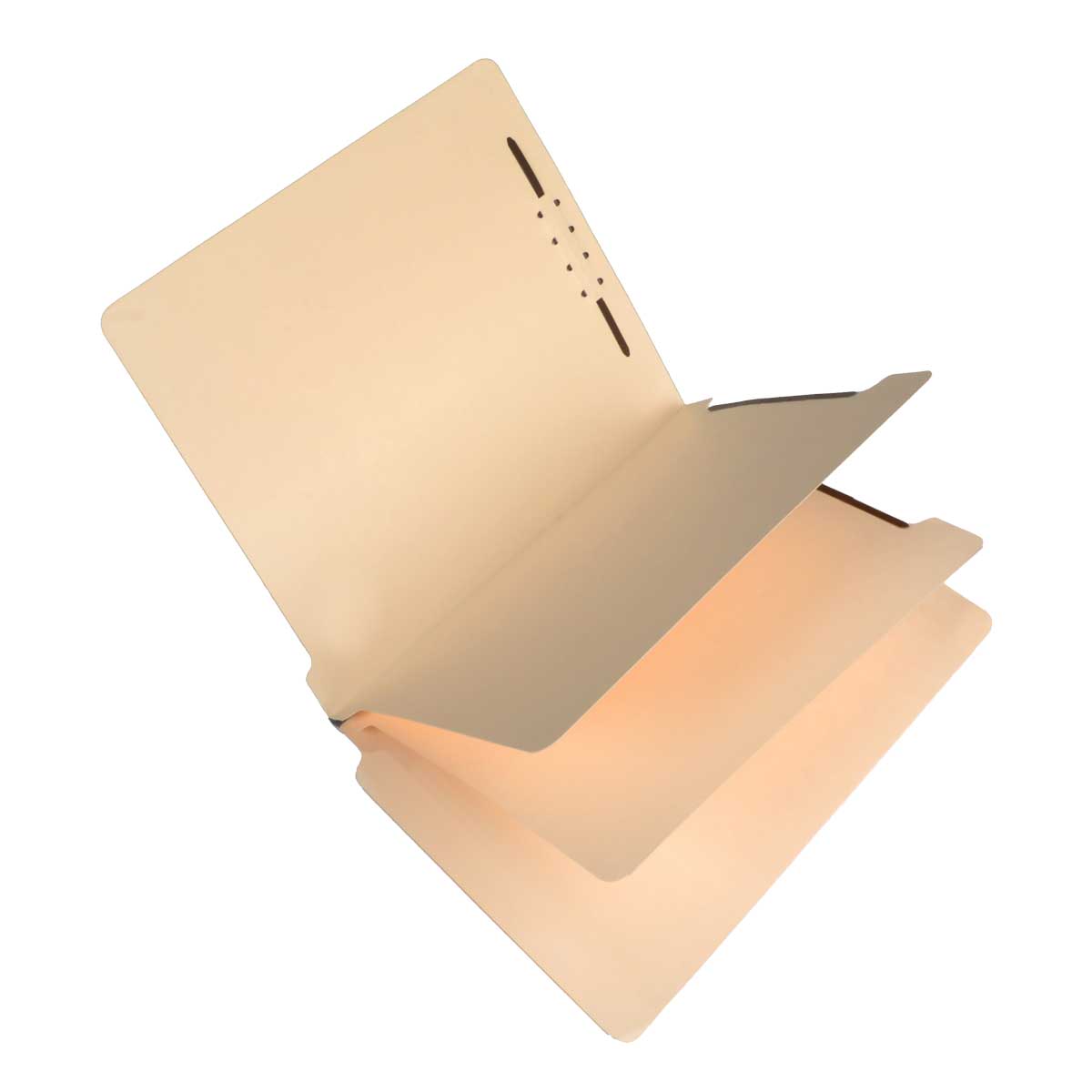 15 Pt. Manila Classification Folders - Full Cut End Tab - Embedded Fasteners in Positions 1 & 3 - Letter Size - 2 Dividers with duo-sided fasteners - Box of 25