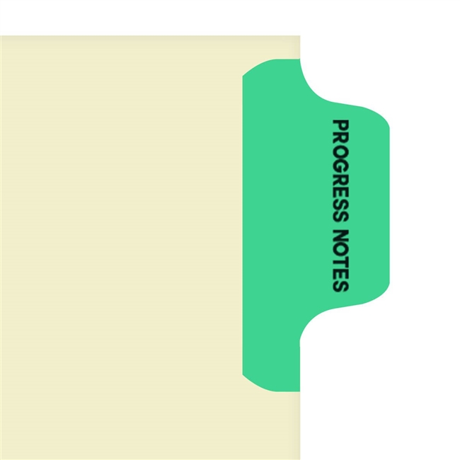 "Progress Notes" Side Tab Chart Dividers -  Green Tab in Position 2 - 100/Pack