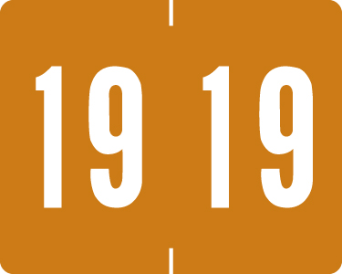 TAB Yearband Label (Rolls of 500) - 2019 - Orange -  1" H x 1 1/4" W - A1309 Series