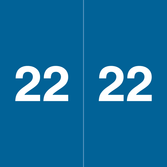 Ames Colorfile Yearband Label (Rolls of 500) - 2022 - Blue - AEYM Series - Laminated - 1-7/8" H x 1-7/8" W