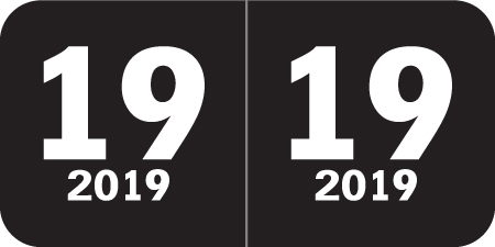 Col'R'Tab Yearband Label (Rolls of 500) - 2019 -Black - CTYM Series - Laminated - 3/4" H x 1-1/2" W