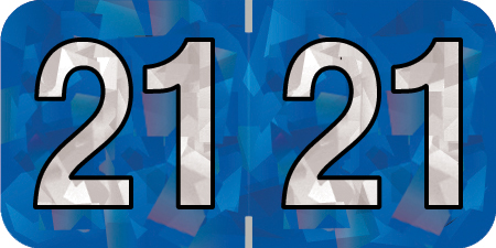 Holographic Yearband Label (Rolls) 500 - 2021 - Blue - HBYM Series - Polylaminated -  3/4" H x 1-1/2" W