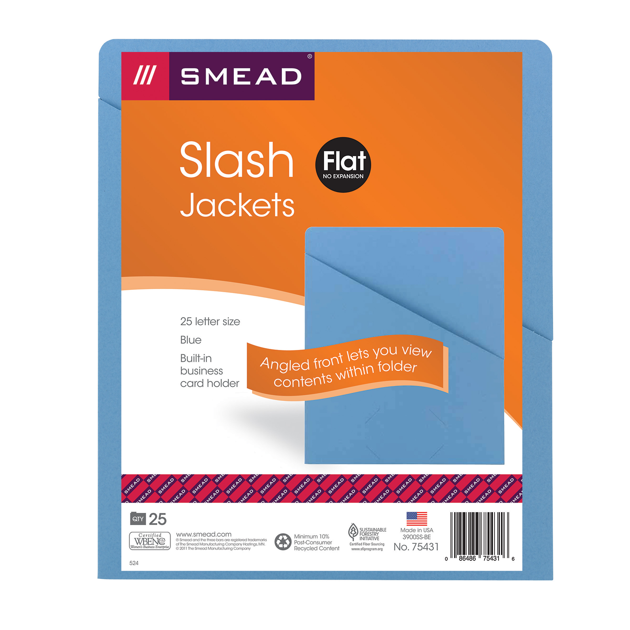 Smead 75431  Organized Up Slash Jacket 75431, Letter, Blue - Carton of 500