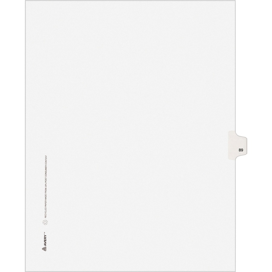 Exhibit Dividers -  Legal Exhibit Side Tabs - Title: 90 - Letter Size - White - 25/Pack