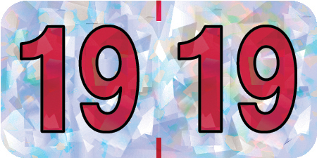 Holographic Yearband Label - 2019 - White & Red - HSYM Series - 3/4" H x 1-1/2" W - 500/Roll