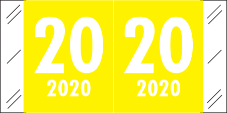 Col'R' Tab Yearband Label (Rolls of 500) - 2020 - Yellow - CRYM Series - Laminated