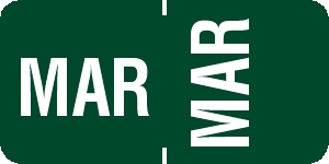 Tabbies 1/2" Horizontal/Vertical Month Labels, Green, 1/2"H x 1"W, "MAR", 100 Labels/Pack