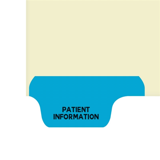 "Patient Information" -  Bottom Tab Divider - Tab in Position 1 - Blue Colored Tab - 100/Package