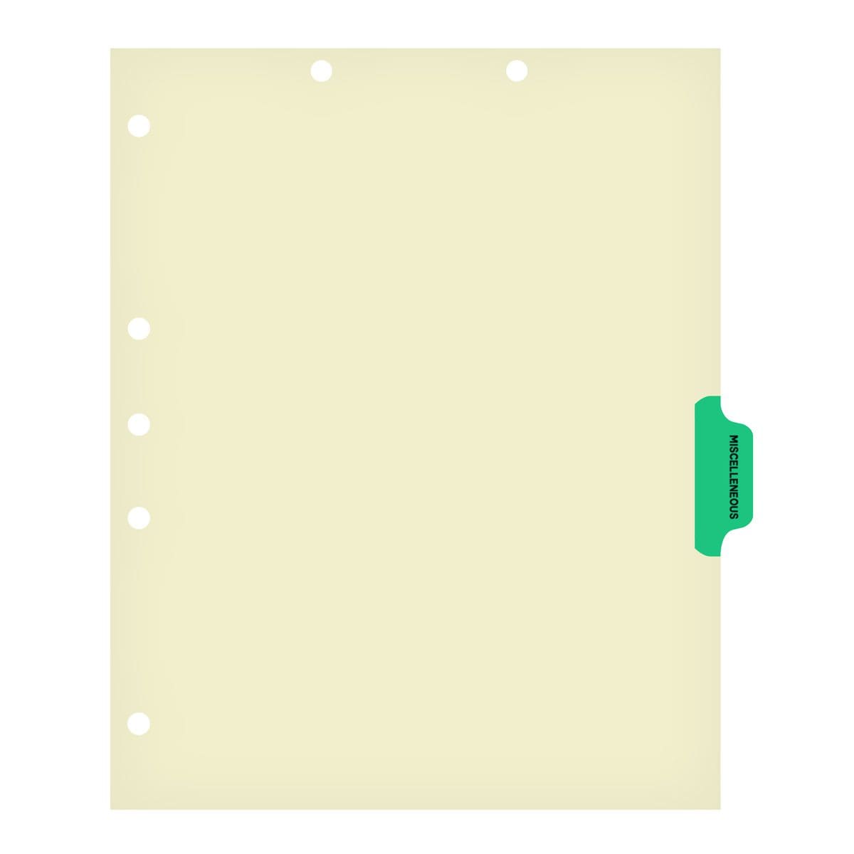 "Miscellaneous" Side Tab Chart Dividers - Tab Position 4 - Light Green (100/Pkg)