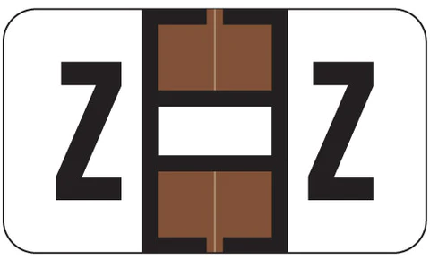 JETER Alphabetic Labels - 7100 Series (File Box Size Sheets) Z- Brown