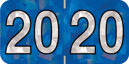 Holographic Yearband Label (Rolls) 500 - 2020 - Blue - HBYM Series - Polylaminated -  3/4" H x 1-1/2" W