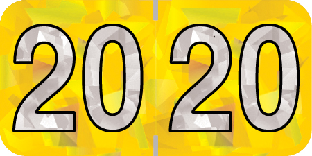 Holographic Yearband Label (Rolls) 500 - 2020 - Yellow - HYYM Series - Polylaminated - 3/4" H x 1-1/2" W