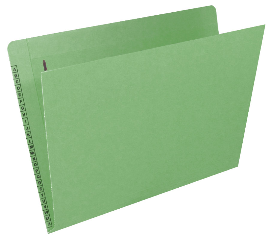 Kardex Folders - End/Top Tab - Alphabetic - Fasteners in 1 & 3 - Letter Size - 3/4" Expansion - Green - 50/Box