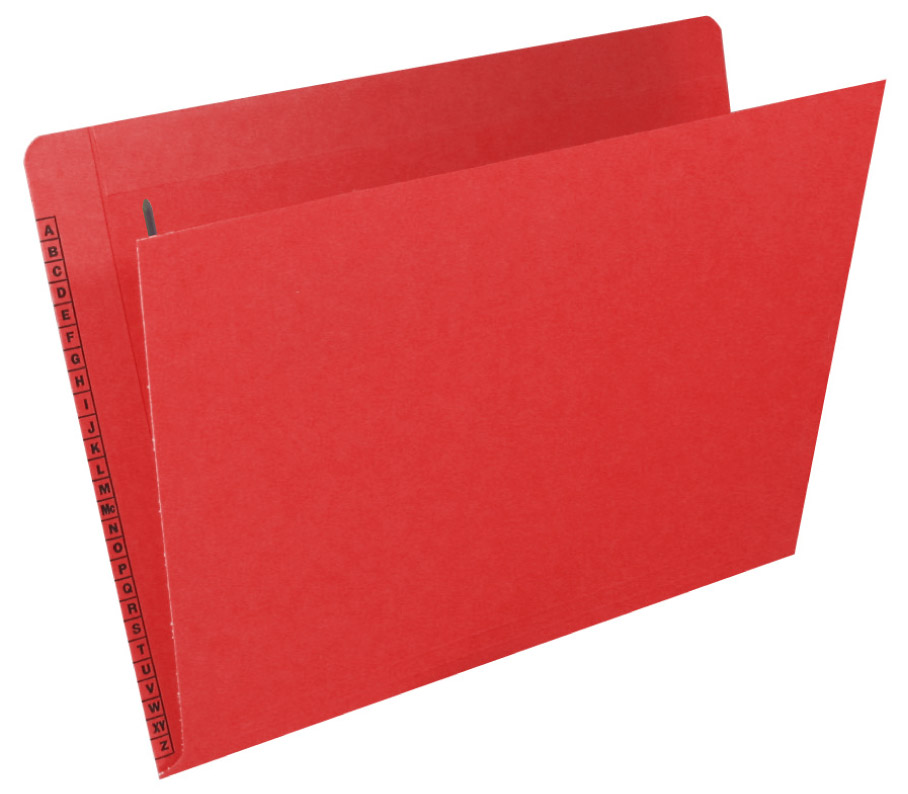 Kardex Folders - End/Top Tab - Alphabetic - Fasteners in 1 & 3 - Letter Size - 3/4" Expansion - Red - 50/Box