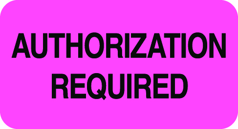 "AUTHORIZATION REQUIRED" - FL. PINK/BK - 1-5/8 X 7/8 - 500/BX