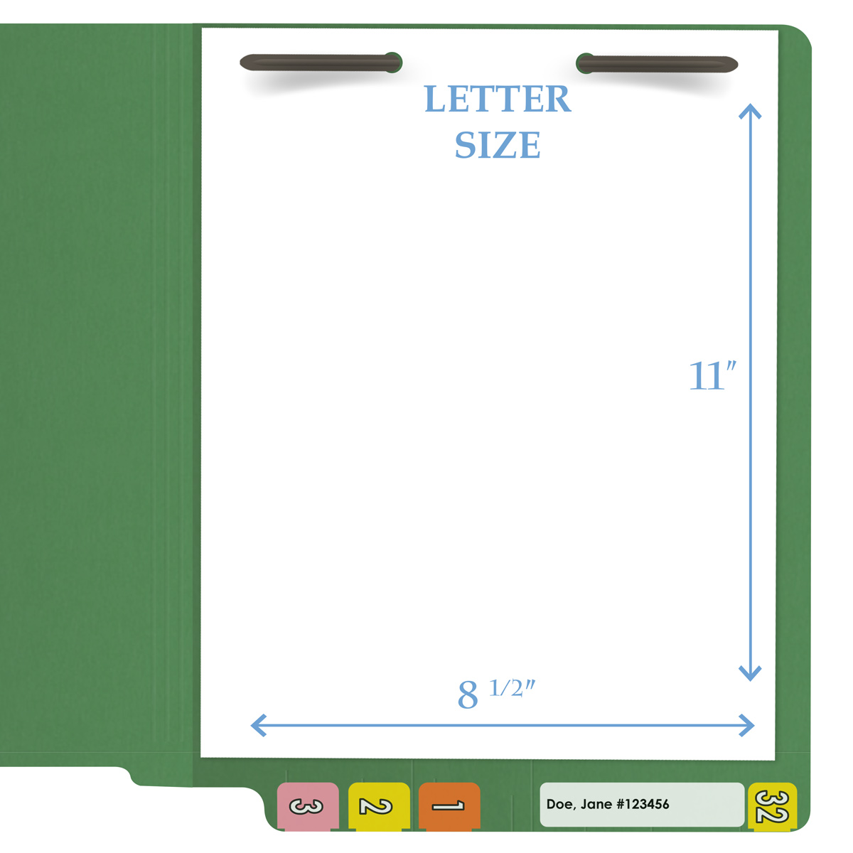 End Tab Folder - Green - Letter Size - Fastener in Position 1 - Full Cut 2-Ply Tab - 50/Box (S-01501-GRN)