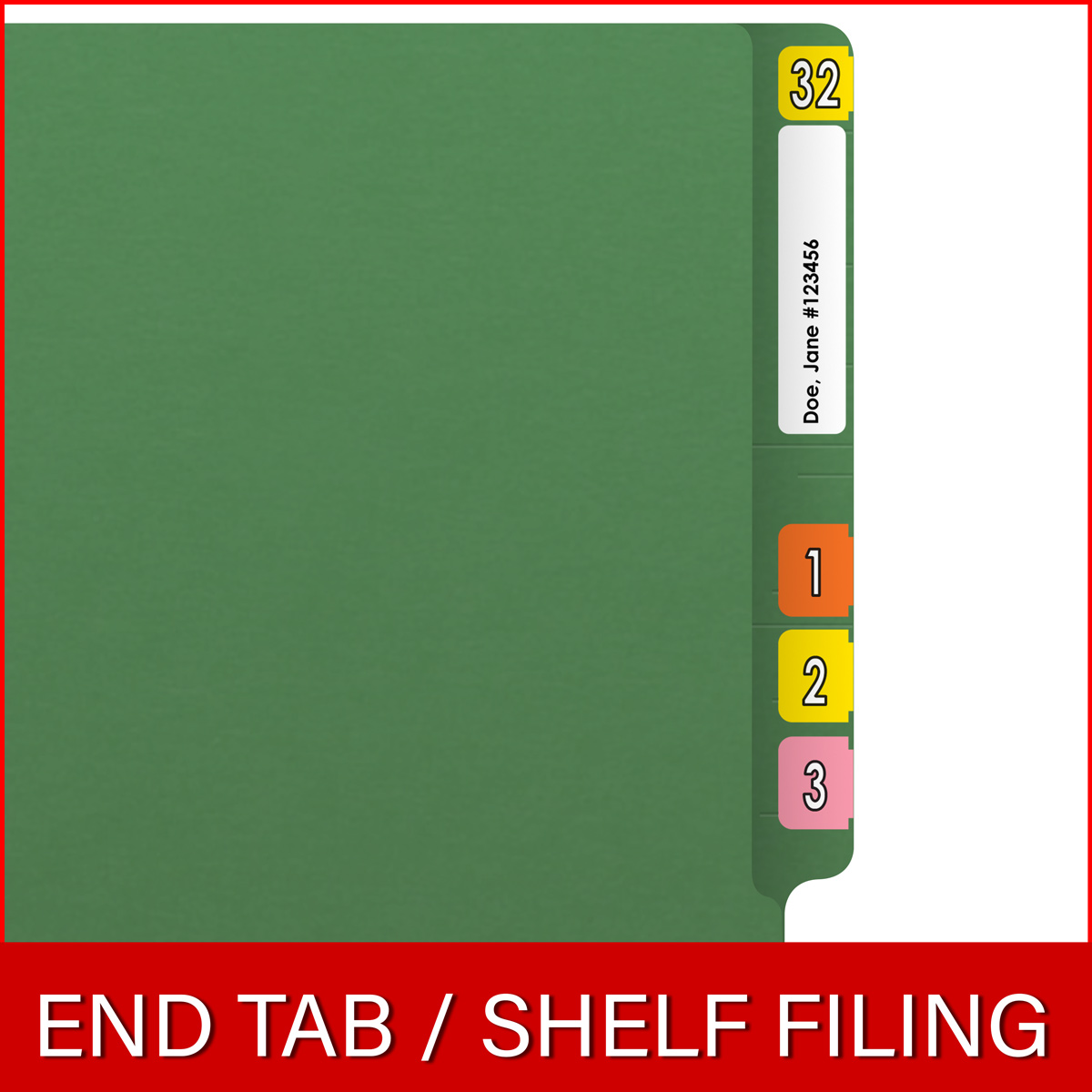 End Tab Folder - Green - Letter Size - Fastener in Position 1 - Full Cut 2-Ply Tab - 50/Box (S-01501-GRN)