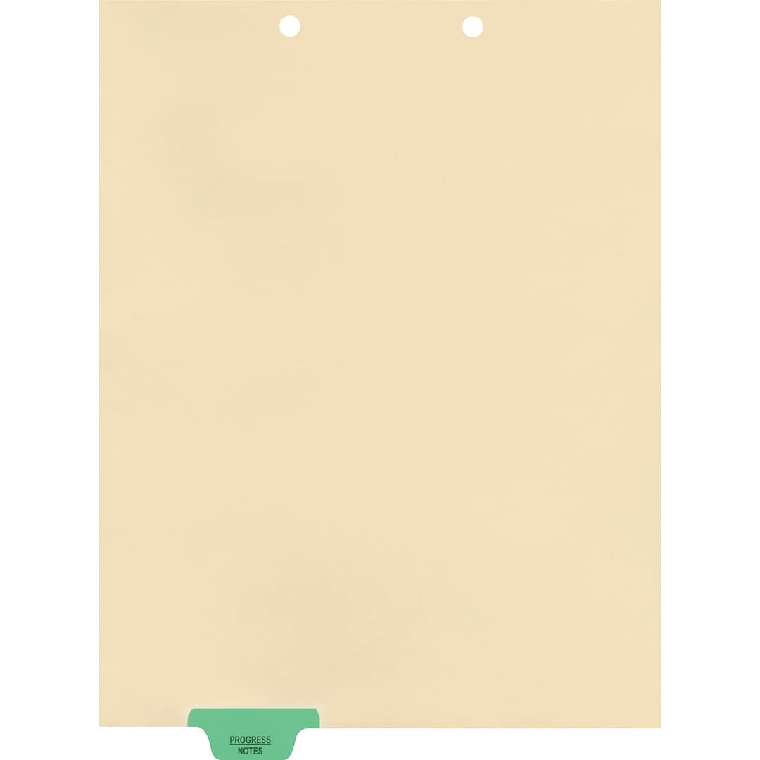 "Progess Notes"  Bottom Tab Chart Dividers- Progress Notes, Tab Position 2- Green (100/Pkg)