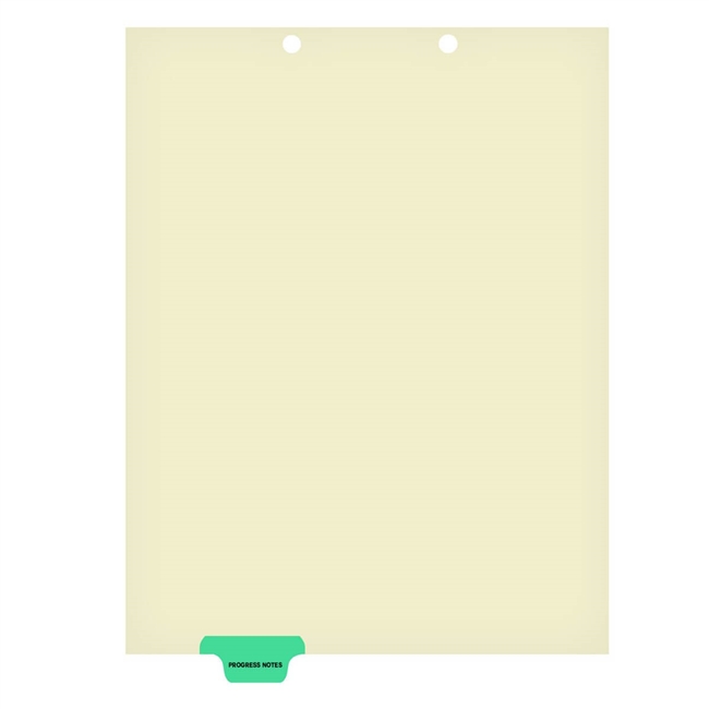 "Progess Notes"  Bottom Tab Chart Dividers- Progress Notes, Tab Position 2- Green (100/Pkg)