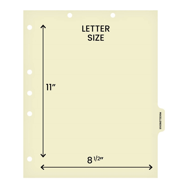 "Miscellaneous" Side Tab Chart Dividers - Tab in Position 5 - Tab Color Clear (100/Pkg)