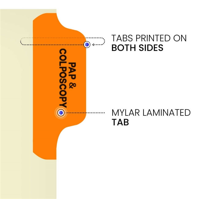Side Tab Chart Dividers - "Paps & Colonoscopy" -  Tab Position 1 - Orange TAB - 100/Pack