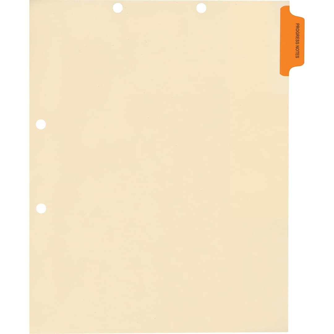 Medical Arts Press  Side Tab Chart Dividers- "Progress Notes" - Orange Tab in Position 1 - 100/Pack