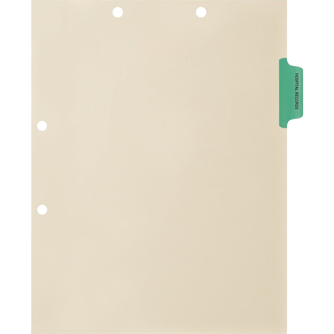 Medical Arts Press Match Colored Side Tab Chart Dividers- "Hospital Records" - Light Green Tab in Position 2 - 100/Pack