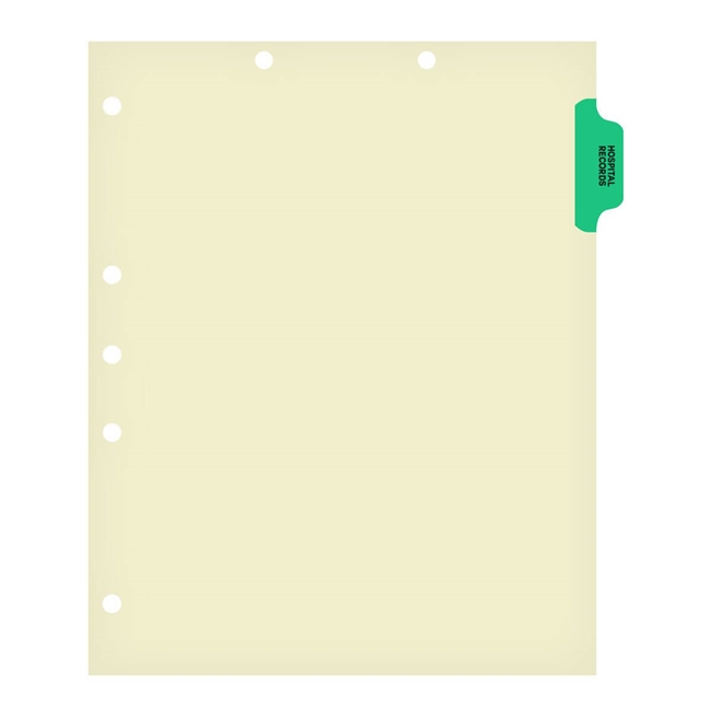 Medical Arts Press Match Colored Side Tab Chart Dividers- "Hospital Records" - Light Green Tab in Position 2 - 100/Pack