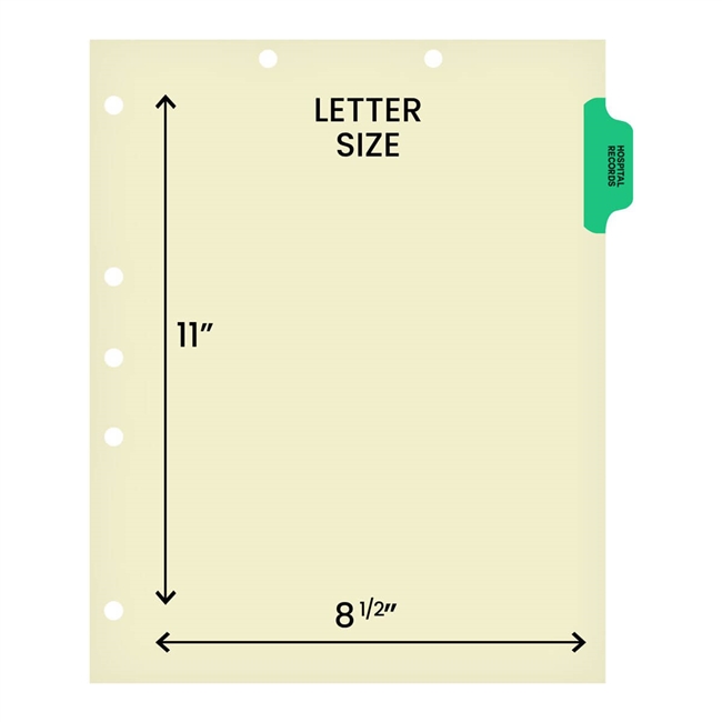 Medical Arts Press Match Colored Side Tab Chart Dividers- "Hospital Records" - Light Green Tab in Position 2 - 100/Pack