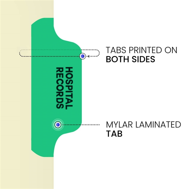 Medical Arts Press Match Colored Side Tab Chart Dividers- "Hospital Records" - Light Green Tab in Position 2 - 100/Pack