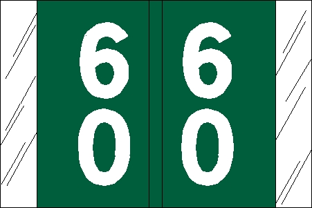 Tabbies 11196 - ORIGINAL Col'R'Tab DOUBLE DIGIT NUMERIC 11190 SERIES, 1" DOUBLE-DIGIT NUMERIC TABS '60-69', GREEN, 1"H x 1-1/2"W, 500/ROLL