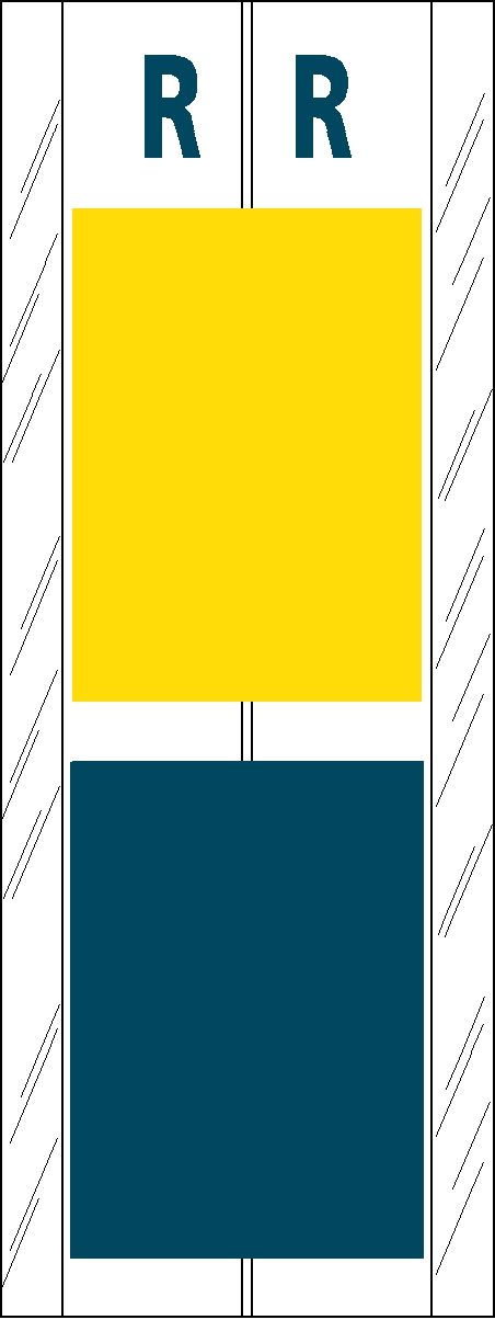 Tabbies 12719 - ACME VISIBLE COMPATIBLE ALPHA 12700 LABEL SERIES, 4" 2-COLOR ALPHA TABS 'R', YELLOW/BLUE, 4"H x 1-1/2"W, 102/PACK