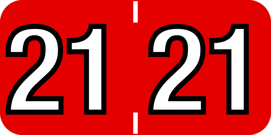 Tabbies 14421 - COLWELL COMPATIBLE YEARCODE 14400 LABEL SERIES, 3/4" YEARCODE LABEL '21', RED, 3/4"H x 1-1/2"W, 500/ROLL