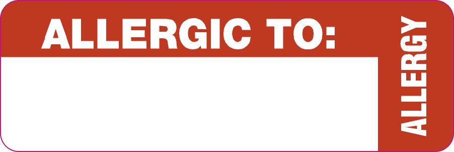 Tabbies 40562 - ALLERGY LABELS, ALLERGIC TO: (WRAP AROUND), WHITE & RED, 1"W x 3"H, 500/ROLL