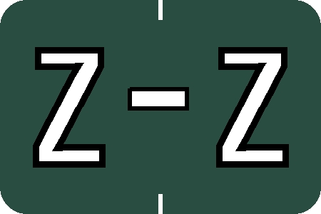 Tabbies 71646 - BARKLEY ABKM COMPATIBLE ALPHA 71620 LABEL SERIES, 1" ALPH LABEL 'Z', DARK GREEN, 1"H x 1-1/2"W, 252/PACK
