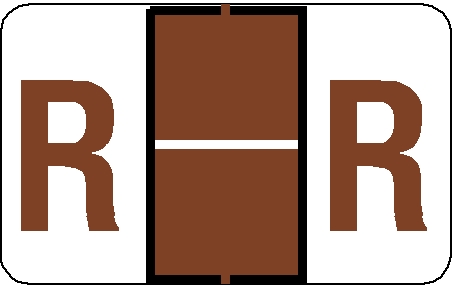 Tabbies 91138 - TAB & JETER COMPATIBLE ALPHA 91120 LABEL SERIES, 1" ALPHA LABEL 'R', BROWN, 15/16"H x 1-1/2"W, 500/ROLL