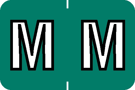 Tabbies 91433 - COLWELL JEWEL-TONE COMPATIBLE ALPHA 91420 LABEL SERIES, 1" ALPHA LABEL 'M', TEAL, 1"H x 1-1/2"W, 500/ROLL
