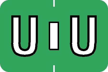 Tabbies 91441 - COLWELL JEWEL-TONE COMPATIBLE ALPHA 91420 LABEL SERIES, 1" ALPHA LABEL 'U', LIGHT GREEN, 1"H x 1-1/2"W, 500/ROLL